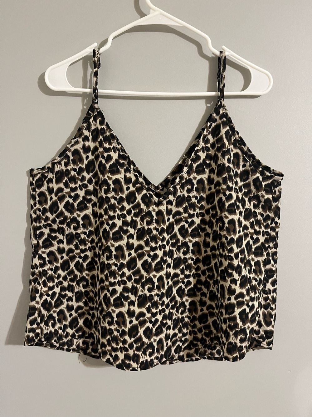 Leopard Print V-Neck Cami Tank Top - Black & Cream